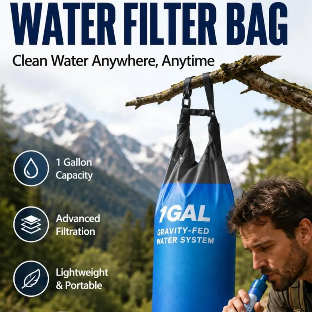 Gravity Water Filter Bag With Straw and Hose