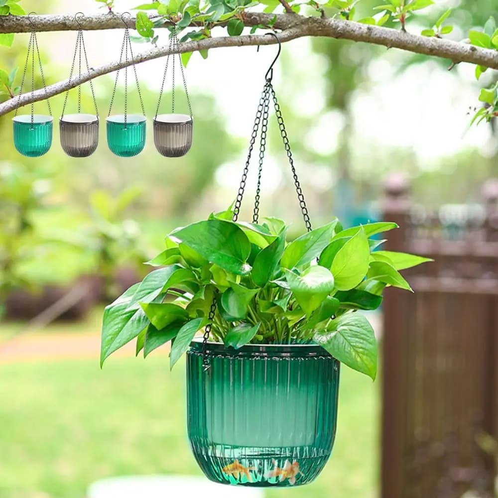 Garden Decoration Self-watering Flower Pot Plant with Drainage Holes Hanging Flower Pots with Chain Lazy Planter Home Decor