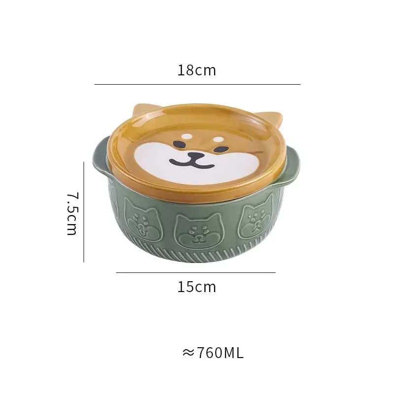 Ceramic Cat and Dog Noodle Bowls with Lids