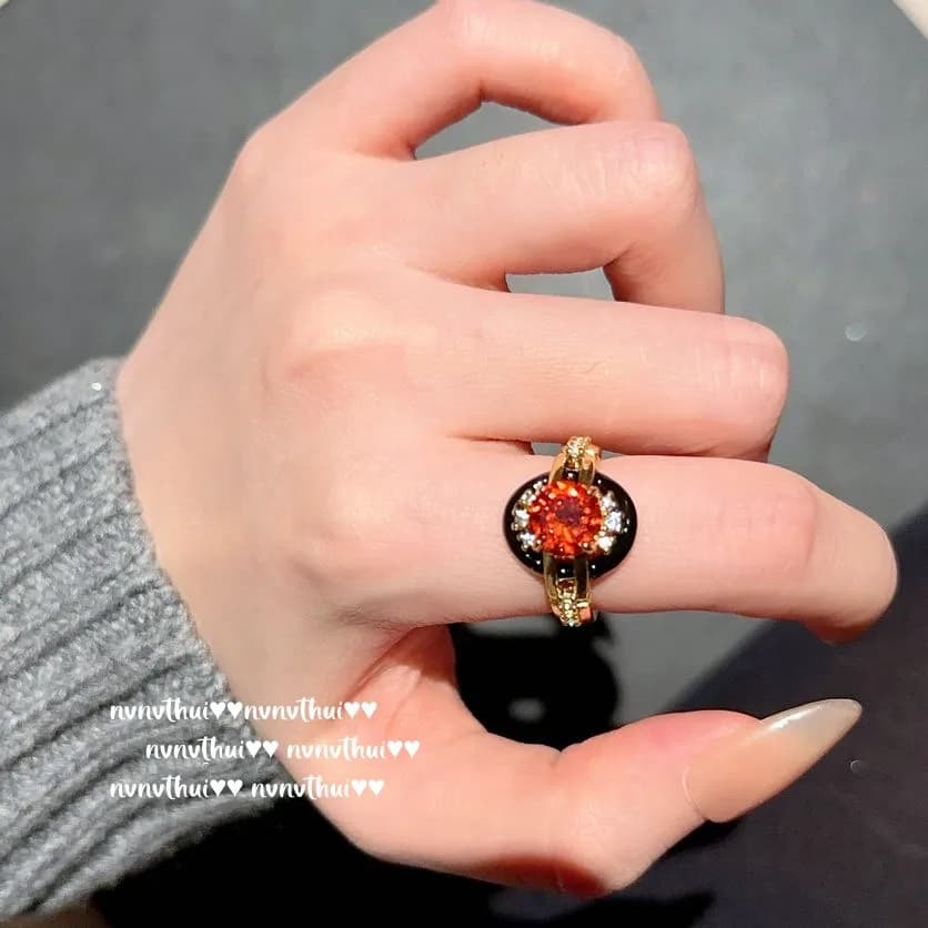 Lab Ruby Enamel Ring Round Cut Gold Plated