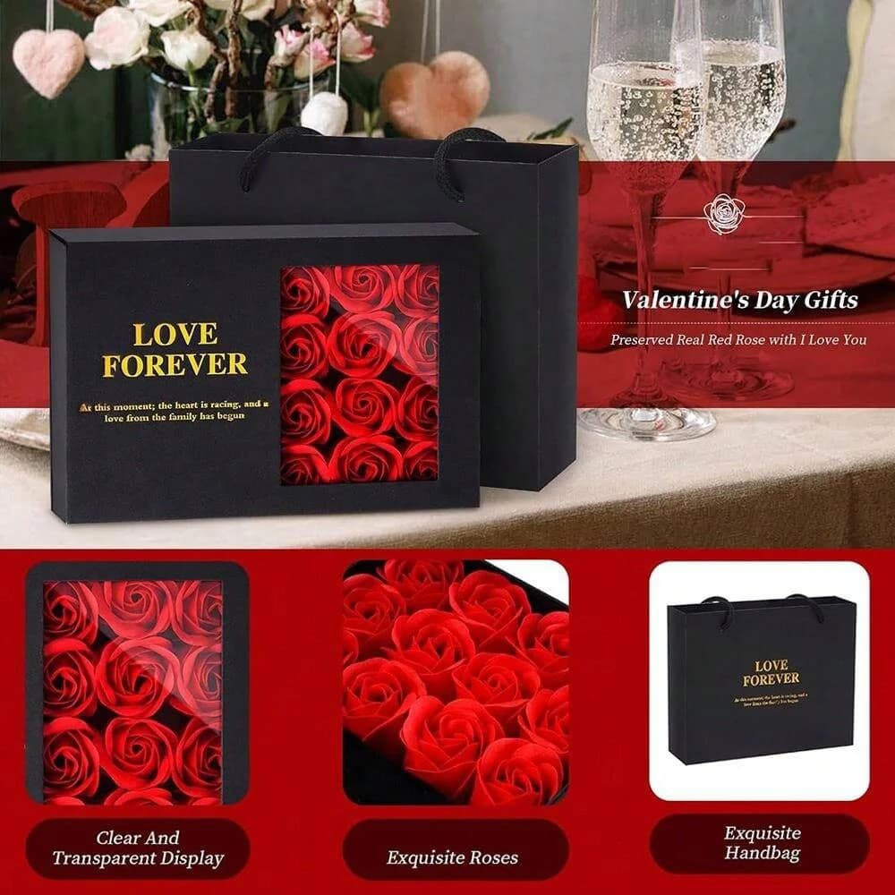 12 Rose Flowers Valentine'S Day Gift Box Soap Flower Necklace Jewelry Party Wedding Bridal Shower Bachelorette Party Gift Box