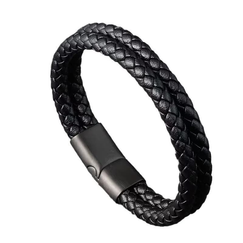 Men's Handwoven Double-Layer Leather Bracelet