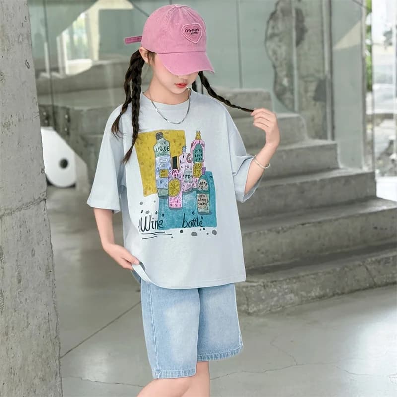 Girls Summer Print T-Shirt And Shorts Set