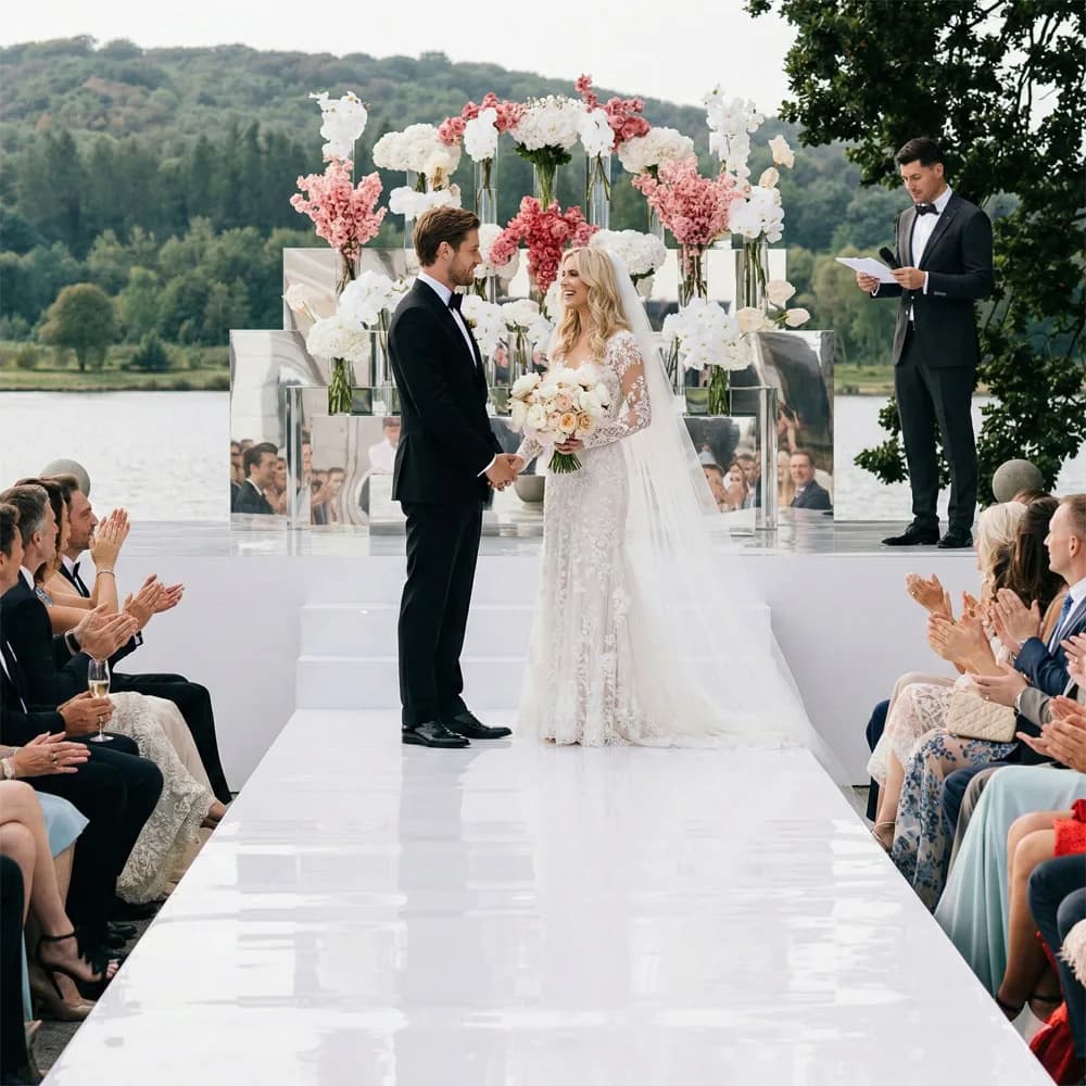White Mirrored Floor Wedding Aisle Runner 33ft