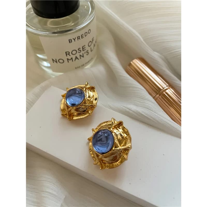 Blue and Gold Vintage Stud Earrings