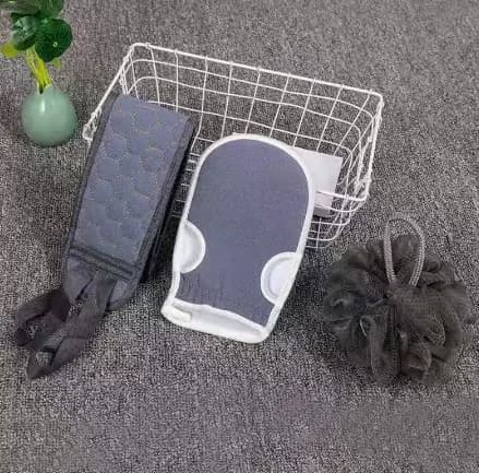 Fashion Bath Towel 3-Piece Set Includes Back Scrubber, Bath Glove and Shower Bath Sponge Loofah