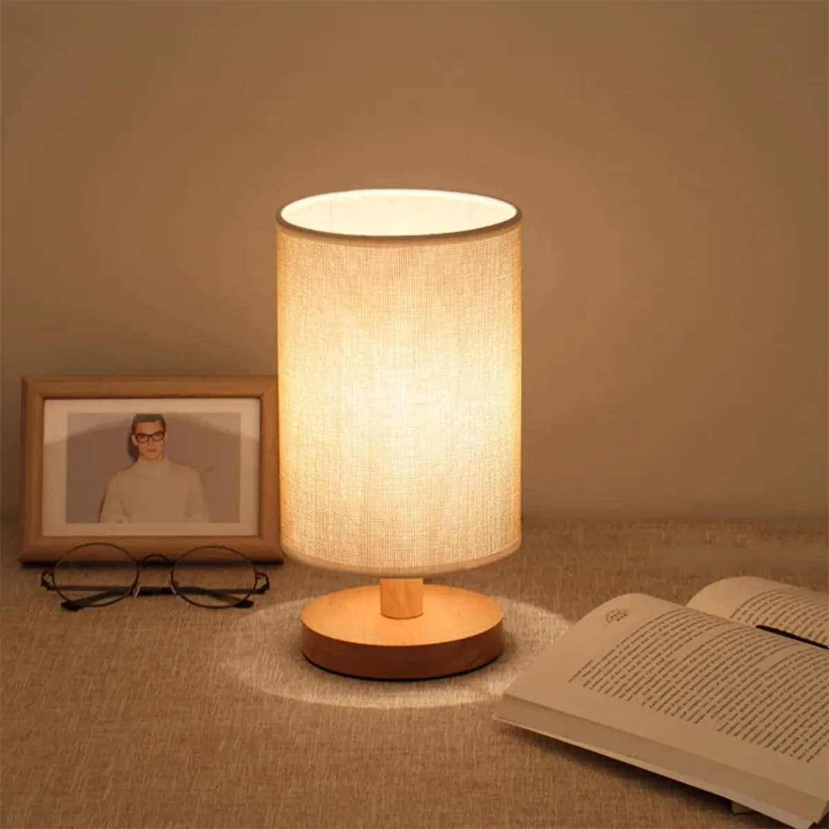 USB Wooden Bedside Lamp with Warm White Light