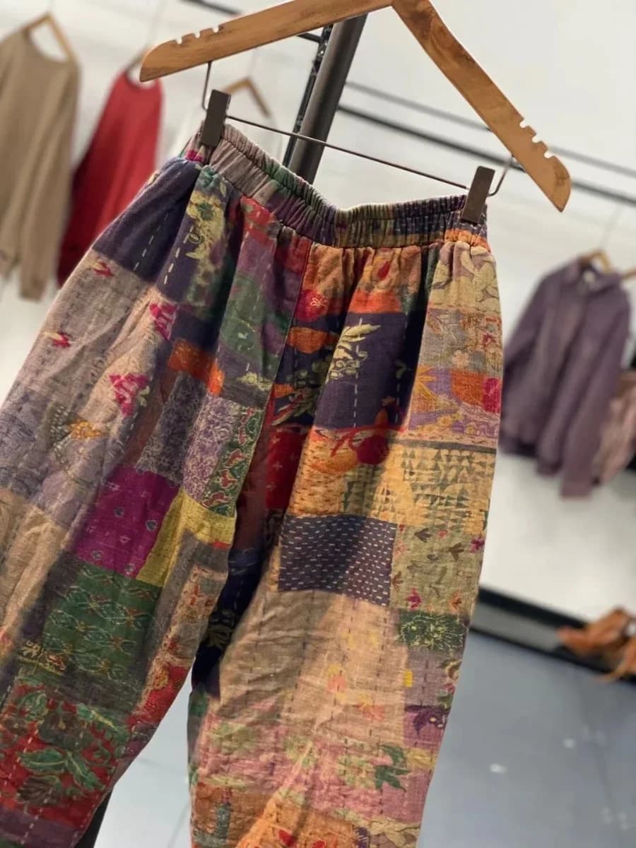 Ethnic Patchwork Cotton Padded Harem Pants