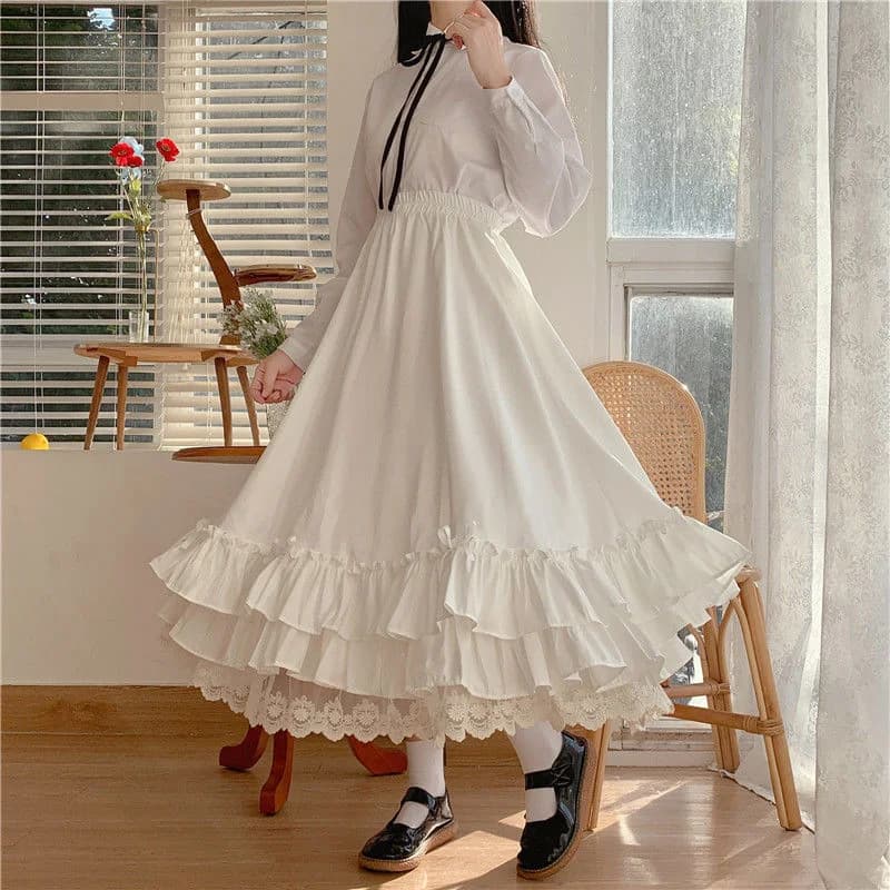 White Midi Skirt Y2K Kawaii Lolita