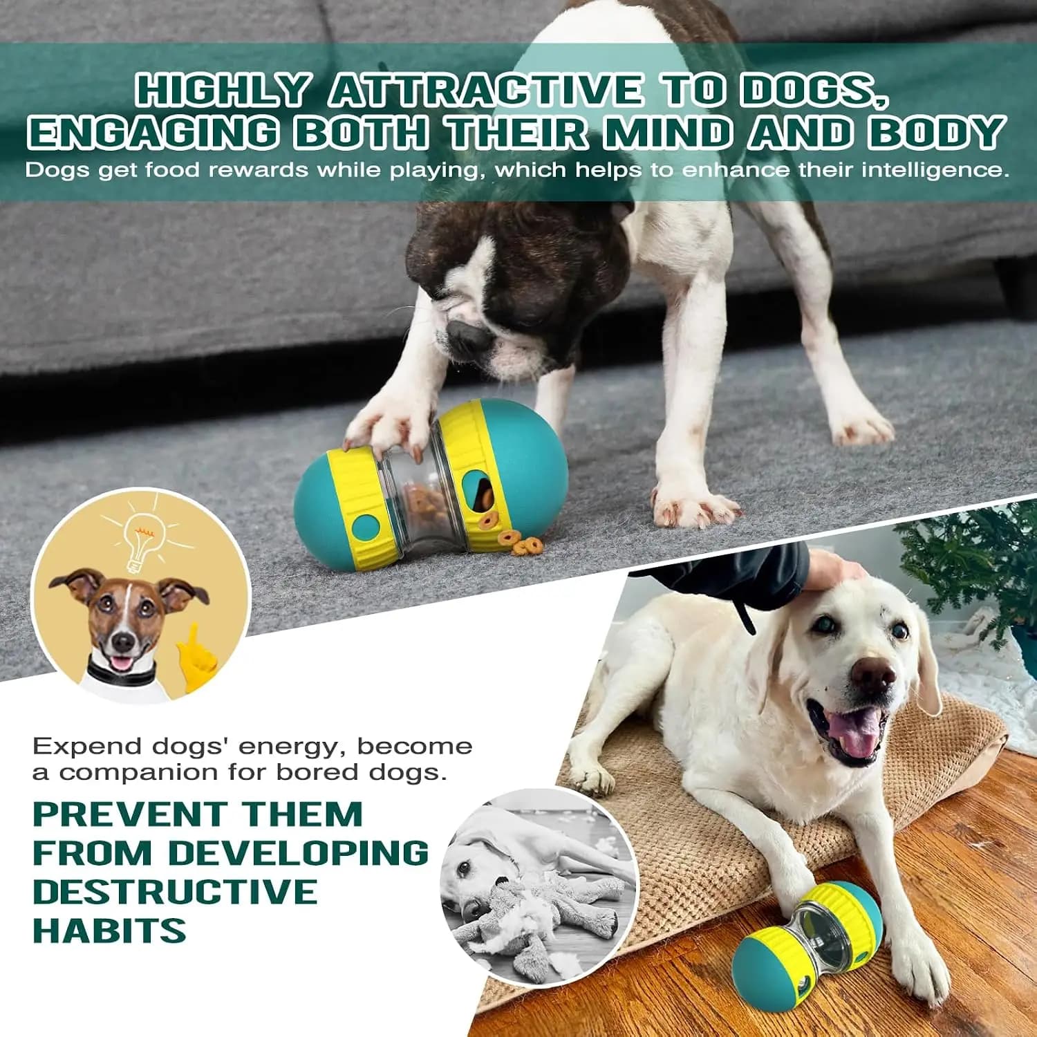 Pet Food Dispenser，Adjustable Distribution Ball，Sturdy Slow Feeding Puppy Reinforcement Training Toy，Pet Interactive Chasing Toy