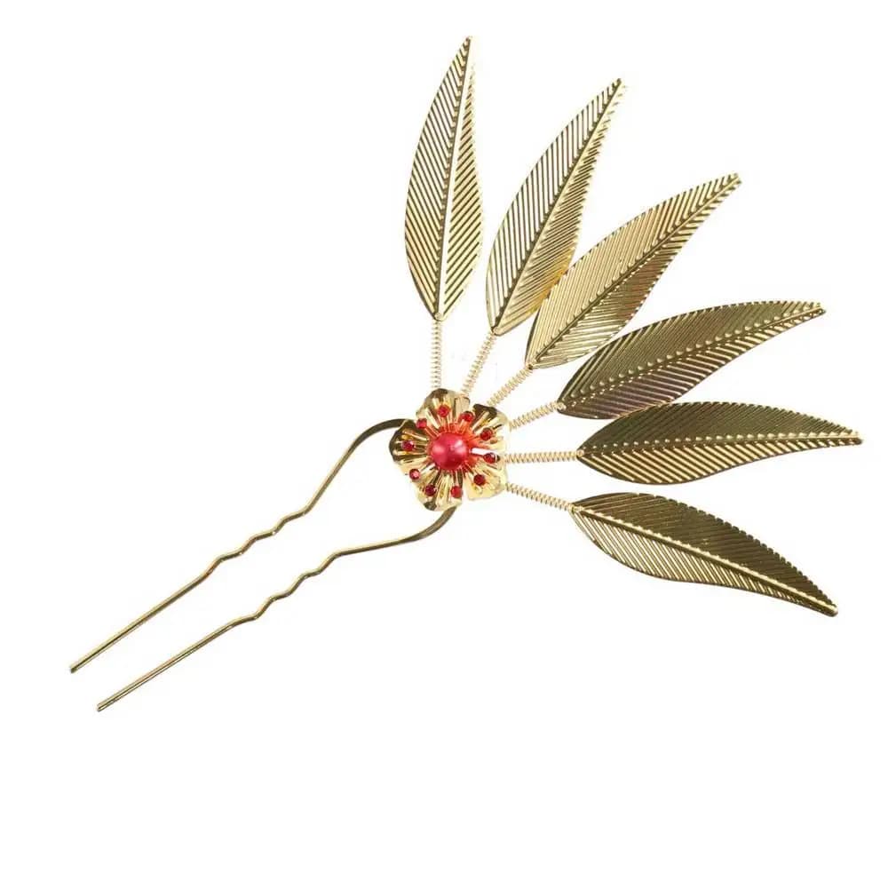 Hair Accessories Leaf Flower Girl Hair Accessories Metal Hair Sticks Thai Headdress Ancient Style Headwear U Shape Hairpin