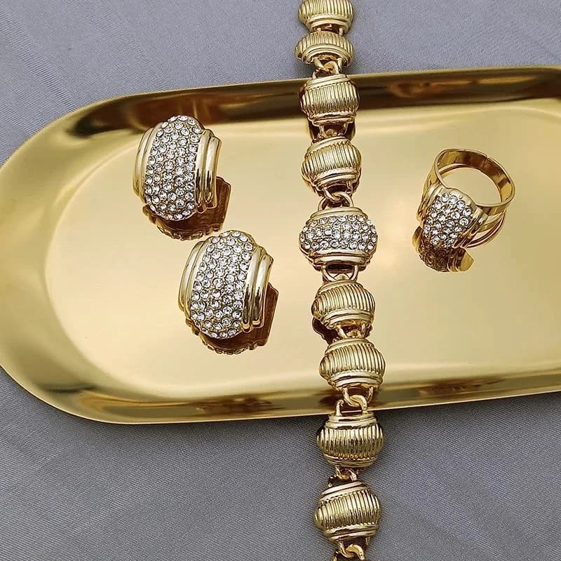 Arabic Jewelry Set For Women High Quality 18K Gold Plated Jewelry Round Necklace Earrings Bracelet And Ring Wedding Party Gift