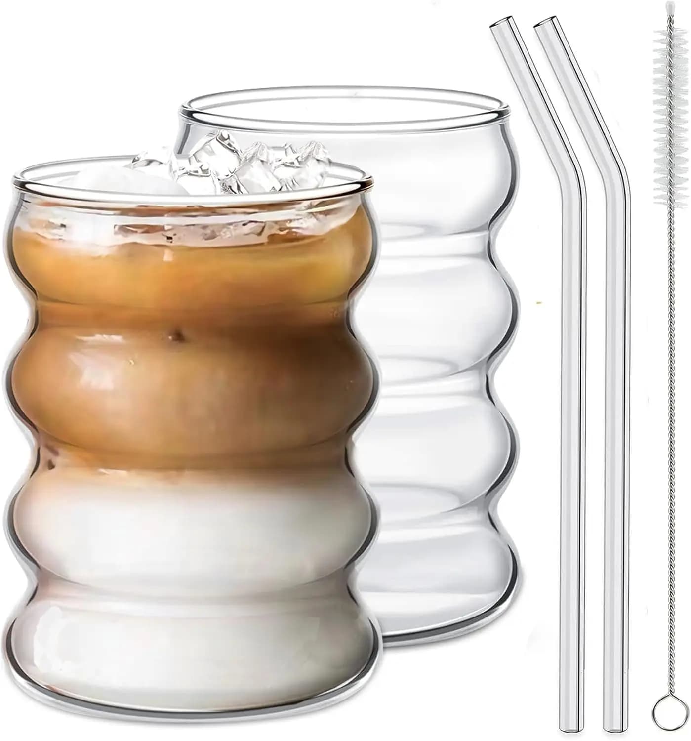 Glass Cups Set with Straws and Cleaning Brushes