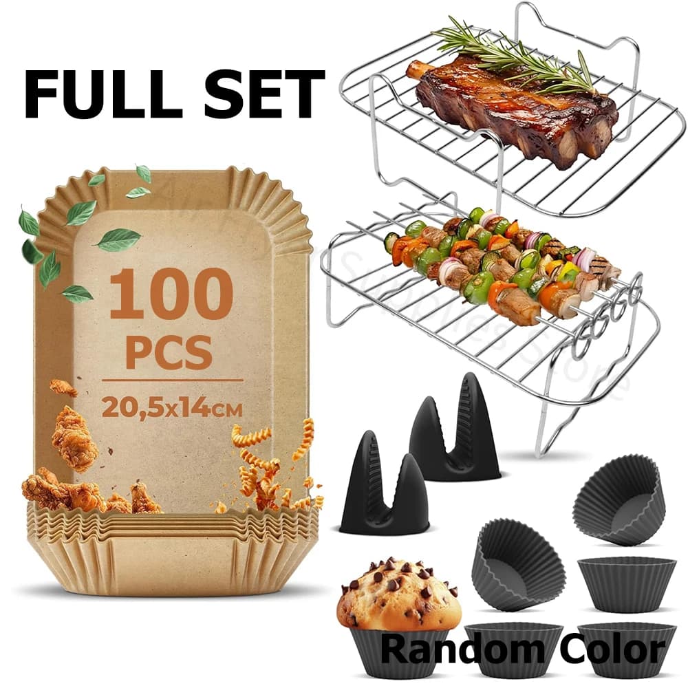 Air Fryer Accessories for Ninja AF400 AF300 DZ201 Air Fryer Racks/Paper/Gloves/Muffin Cup for 7.6L to 9.5L Dual Zone Airfryer