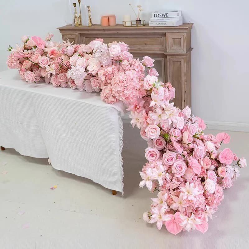 Wedding Backdrop Decor Couch Around Floor Floral Table Runner Centerpiece Flower Row Event Prop Window Display Artificial Flower