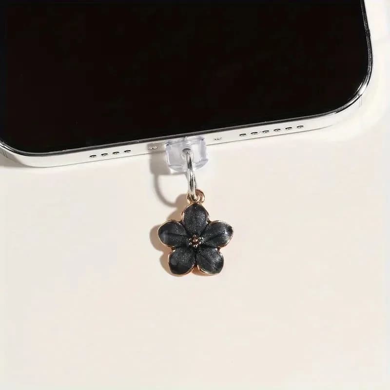 1pcs Simple Flowers Phone Dust Plug Accessories Decoration Hanging Pendant for iPhone for Samsung Type-C Charging Port
