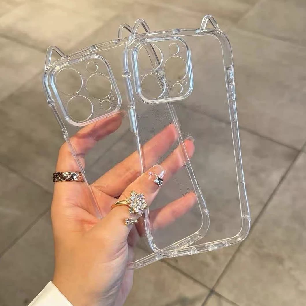 Cute Cat Ear Transparent Case Luxury Phone Case For iPhone 11 12 13 14 15 16 17 18  Pro Max Shockproof Bumper Cases Cover
