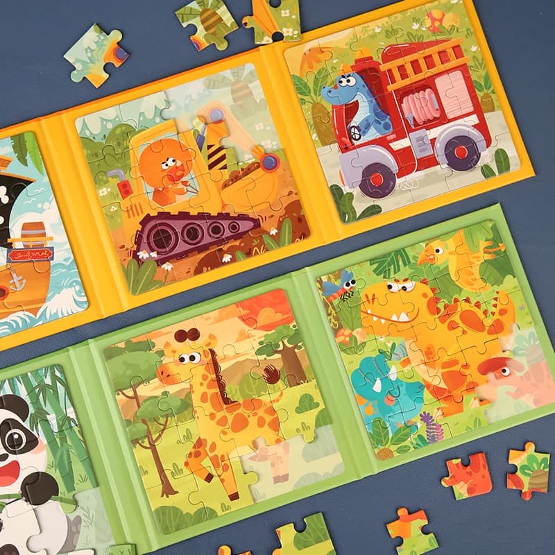 Wooden Jigsaw Puzzle Board with Geometric Shapes