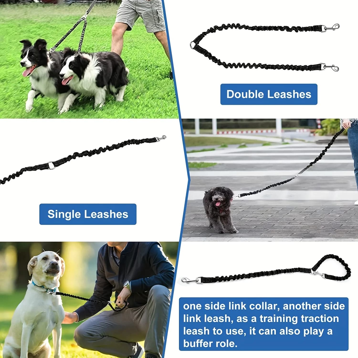 Double Dog Leash Coupler with Reflective Bungee