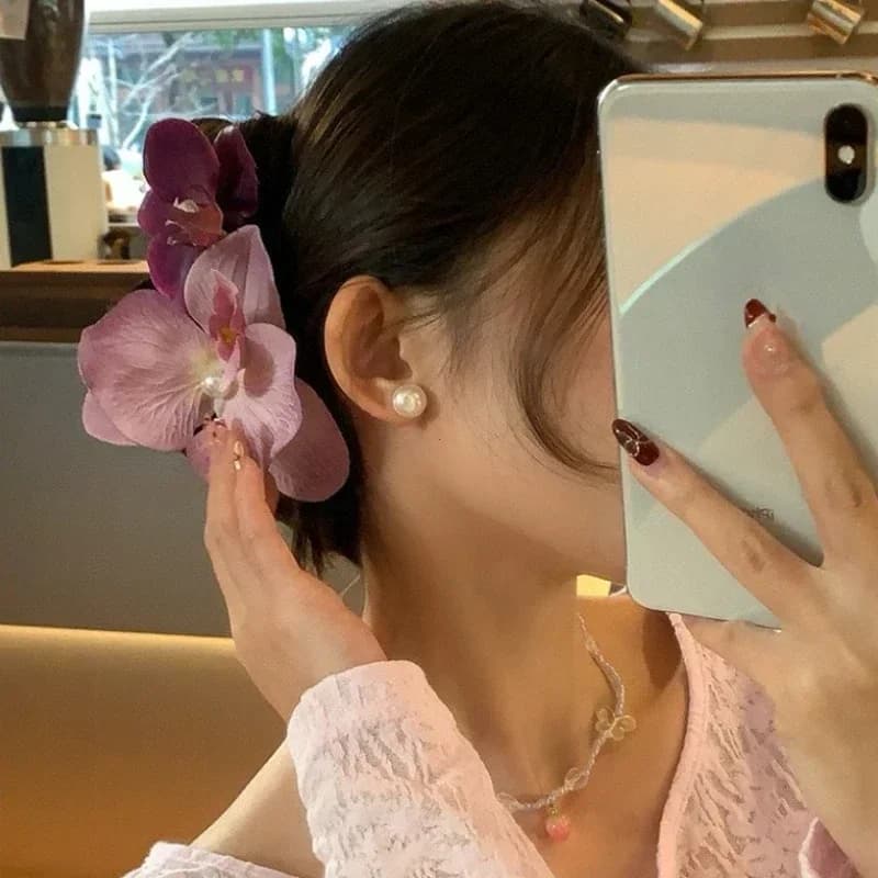 Pink Orchid Flower Hair Clip