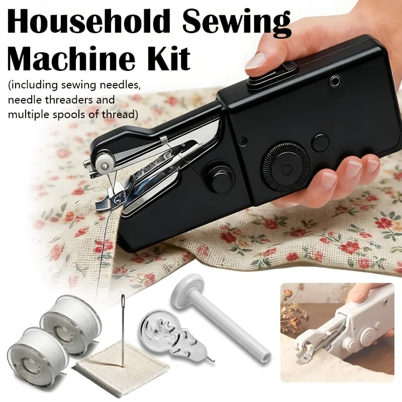 Portable Handheld Sewing Kit – Battery-Powered Fast Sewing for Fabric & Clothes, Includes Needle, Threader, Spools & Samples