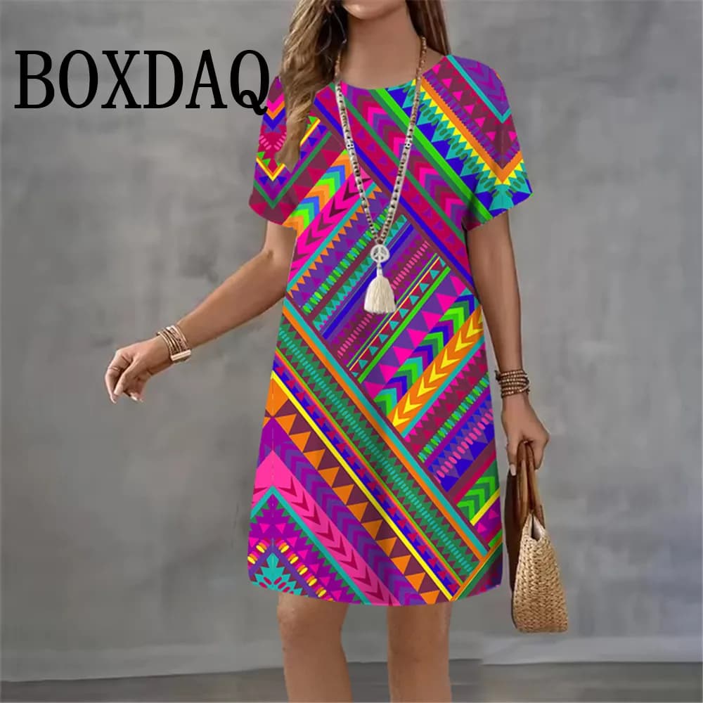 Geometric Ethnic Print Summer Dress