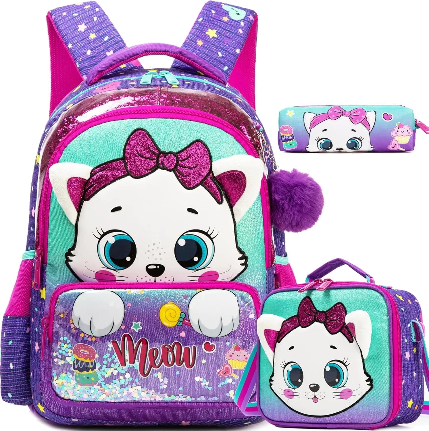 Girls School Backpack with Lunch Tote Set