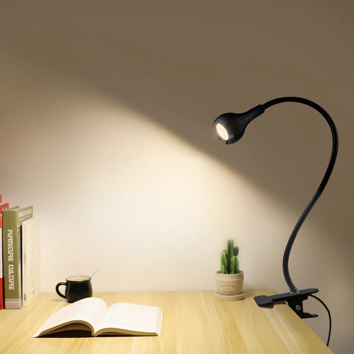 USB Clip Reading Lamp with Flexible Gooseneck