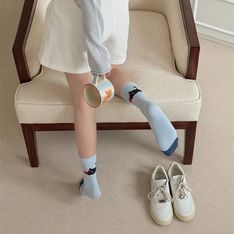 Women's Cartoon Striped Cotton Crew Socks