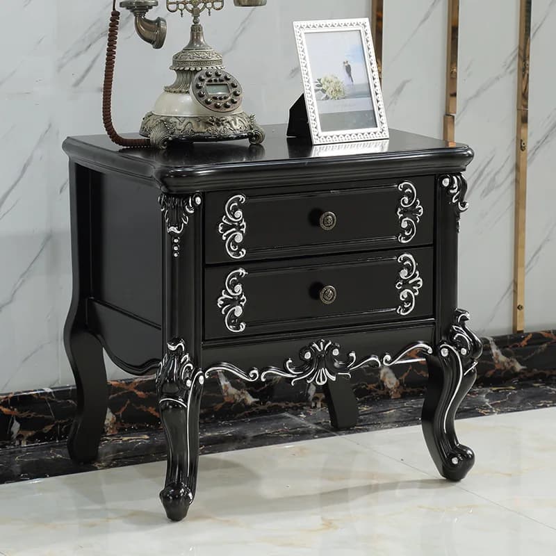 Bedside Table Nightstand Solid Wood Carving Storage Drawer French Vintage Antique European American Bedroom Home Hotel