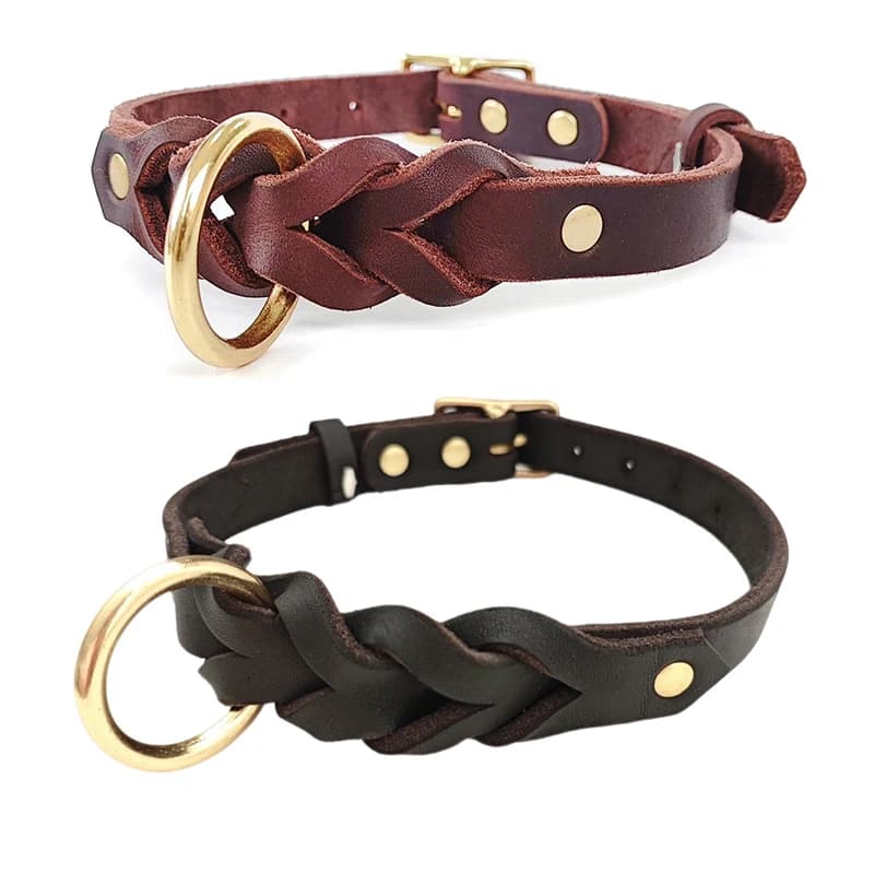 Genuine Leather Braided Dog Collar