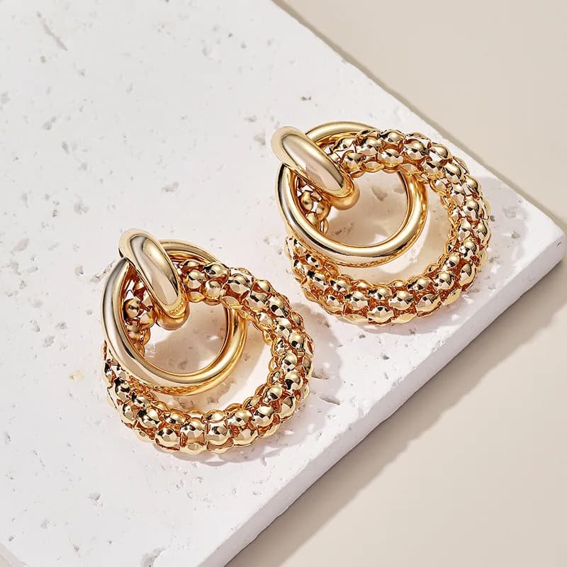Double Ring Shiny Stud Earrings