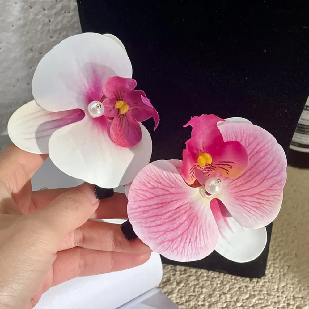 Hair Accessories Flower Hair Clip Pink Orchid Hair Ornament Sweet Hairpin Side Barrettes Headdress Bohemia Barrette Photograph