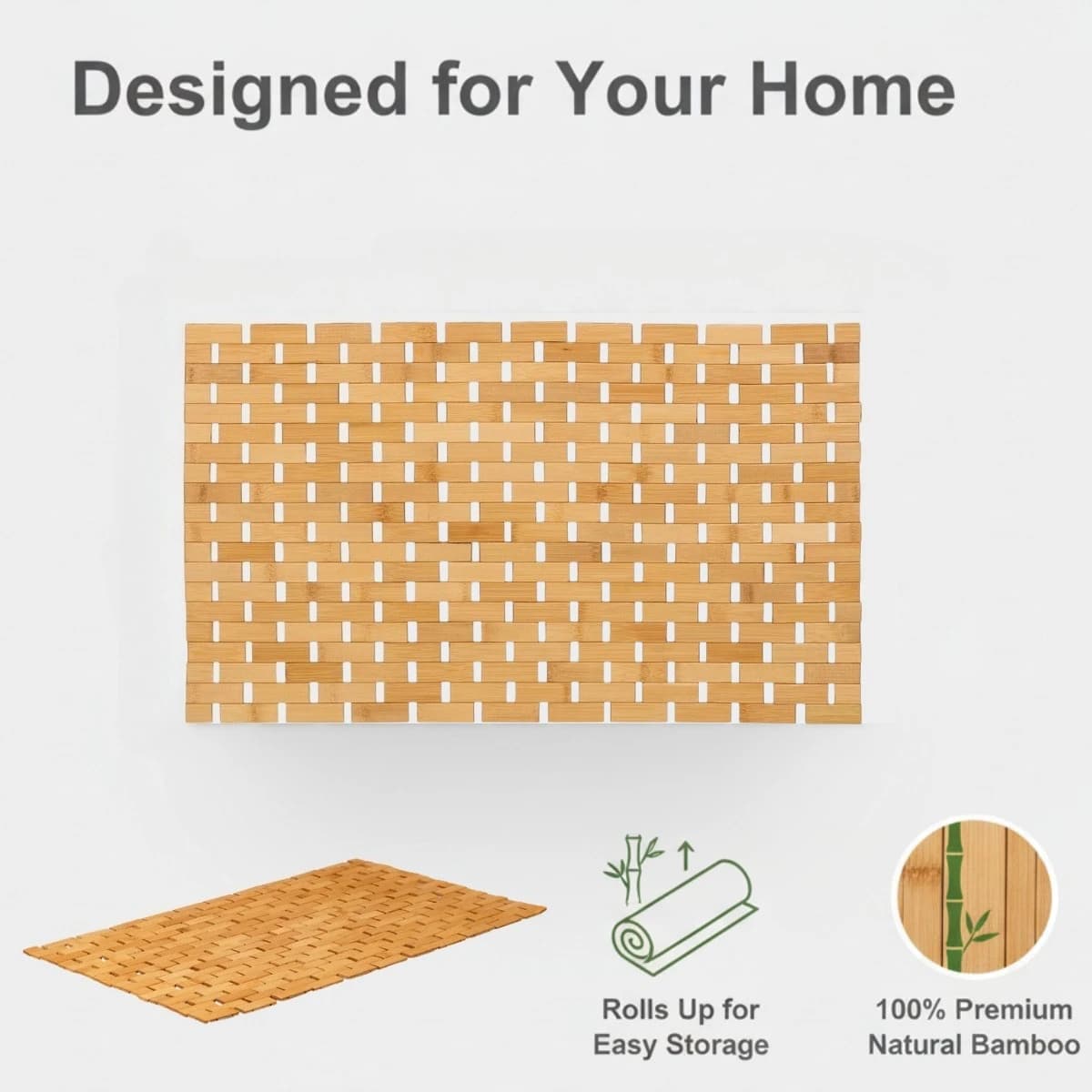 Bamboo Bath and Shower Mat with Non-Slip Base