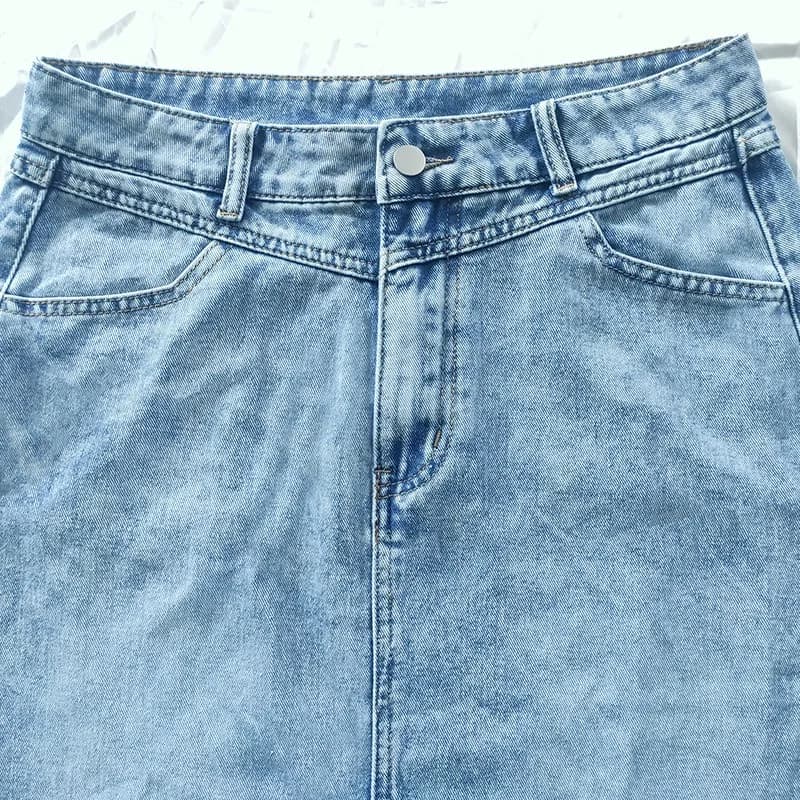 Women's A-Line Denim Skirt with Distressed Splice