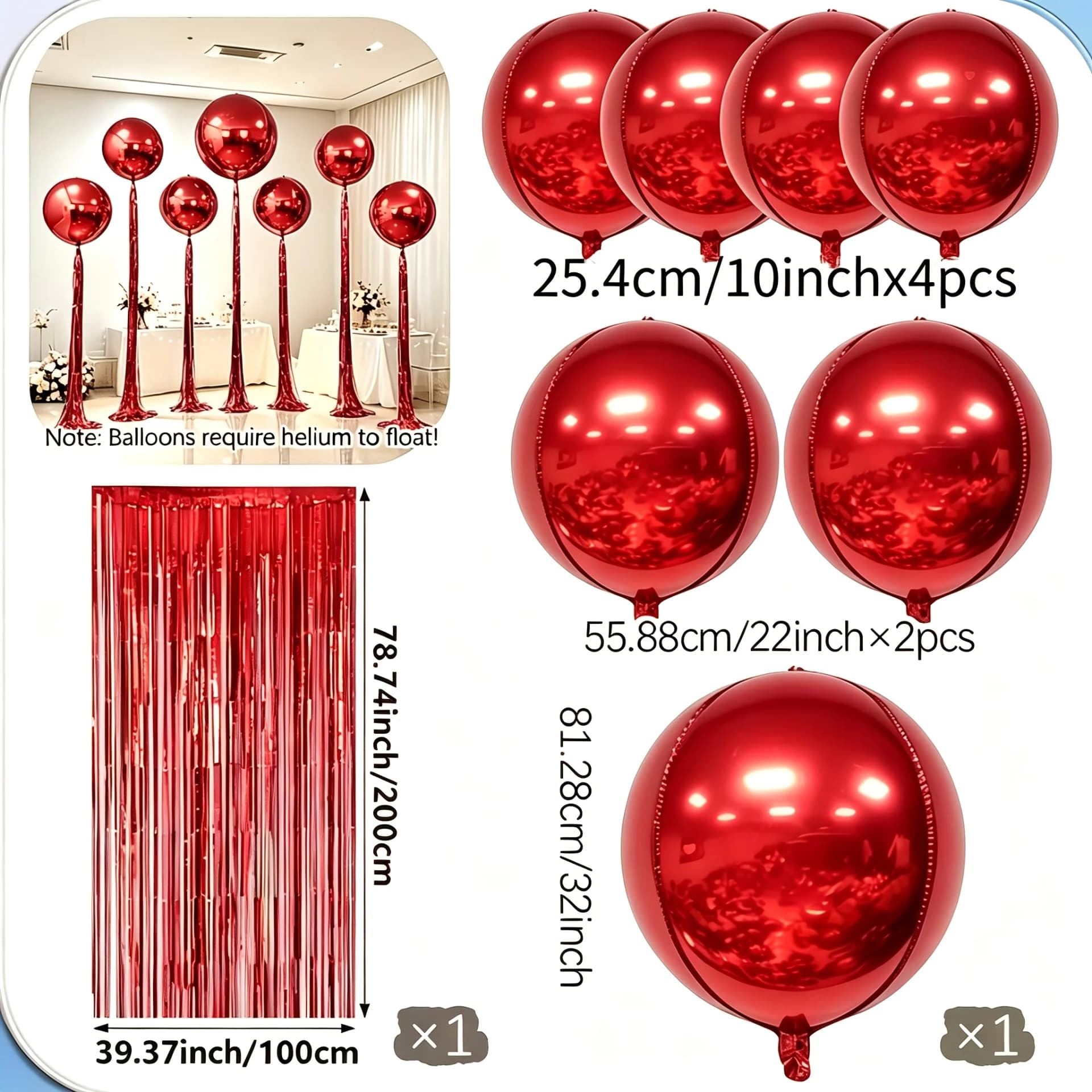 4D Ball Rain Streamer Balloons Red 8-Pack