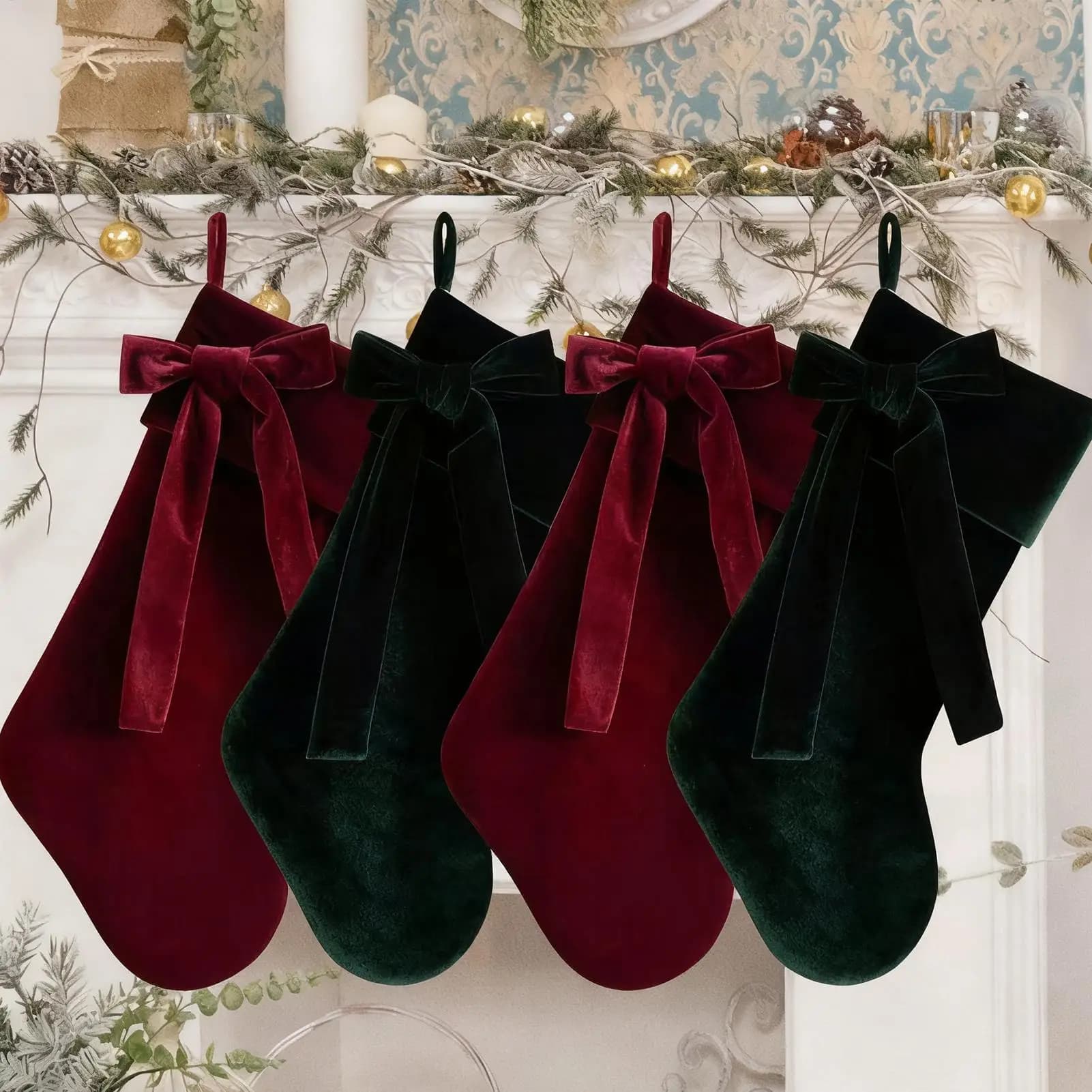 Velvet Christmas Stocking with Elegant Bow
