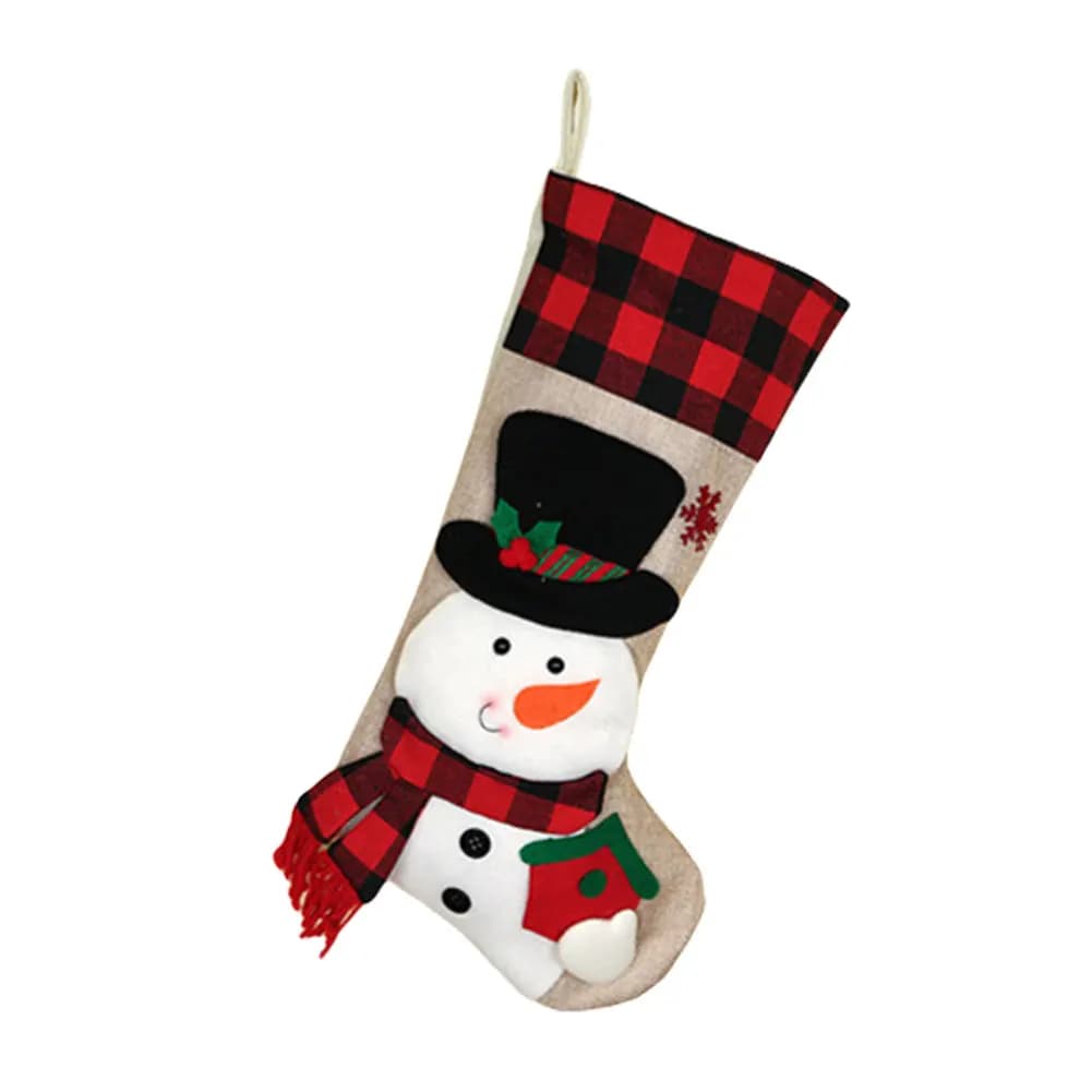 Christmas Stocking 19 Inch Plaid with 3D Plush Characters