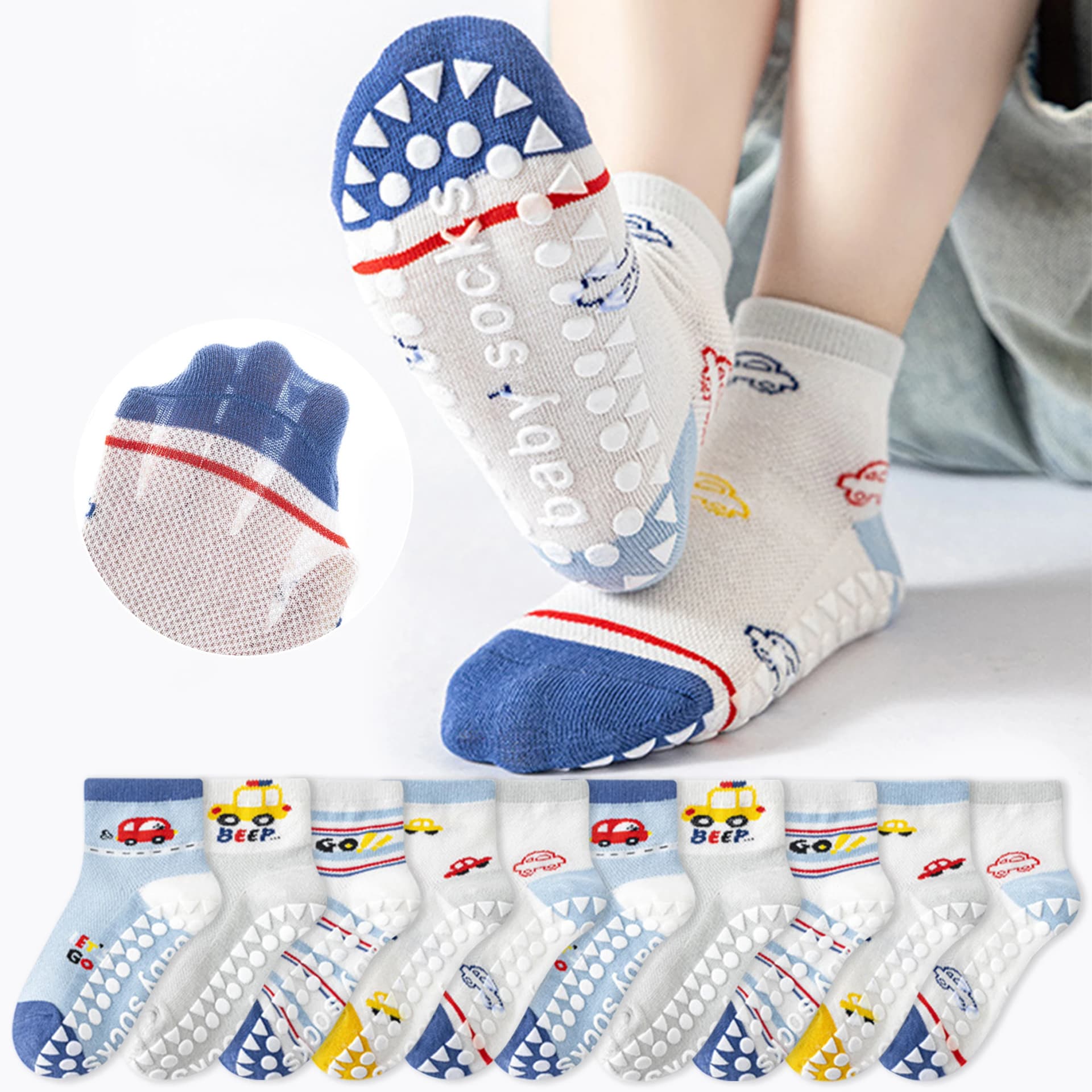 Children's Floor Socks with Non-Slip Soles, 5-Pack