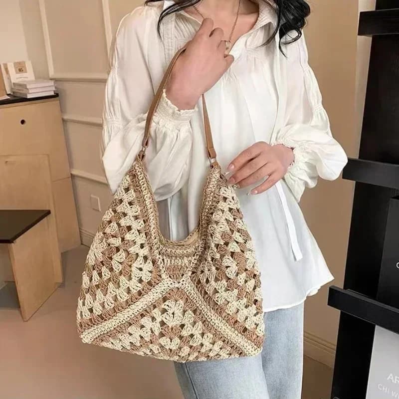 Women's retro handbag, woven lightweight handbag, fashionable commuting and travel shopping bag,