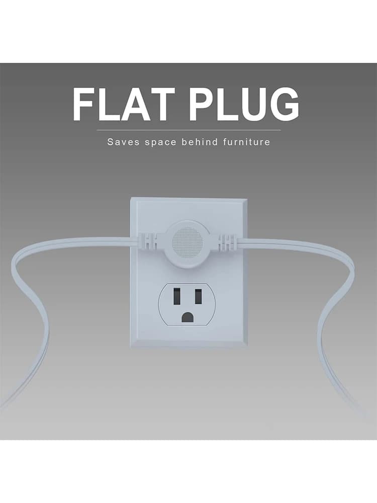 US Twin Extension Cord Power Strip - 12 Feet Cord - 6 feet on Each Side - Flat Head (Wall Hugger) Outlet Plug