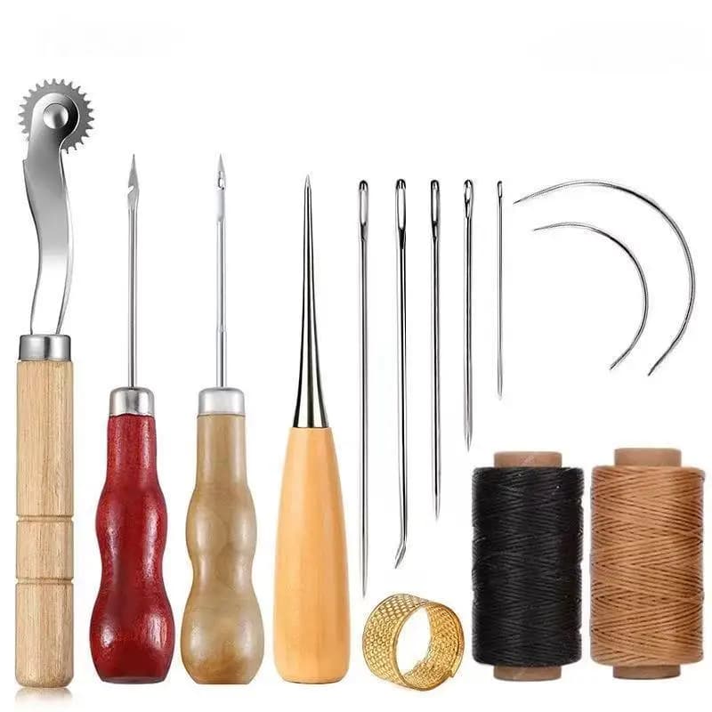 Leather Sewing Supplies Kit with Wooden Handle Awl