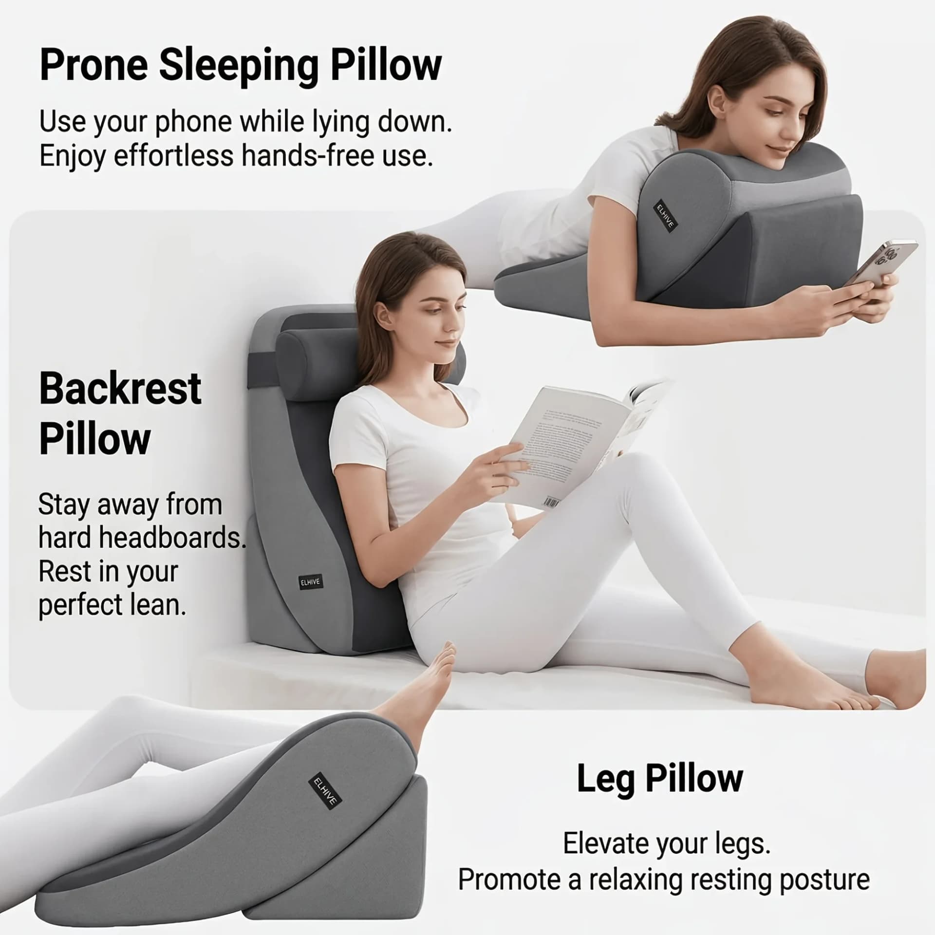 Large Memory Foam Reading Pillow with Adjustable Wedge