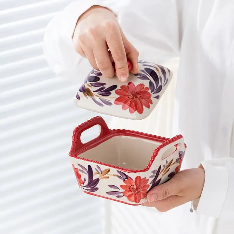 Hand-Painted Ceramic Covered Bowl with Lid