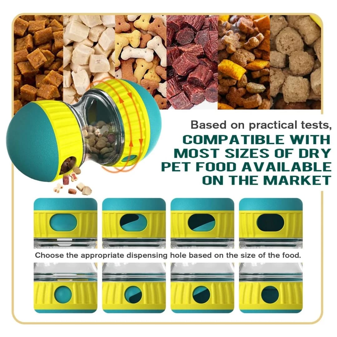 Pet Food Dispenser，Adjustable Distribution Ball，Sturdy Slow Feeding Puppy Reinforcement Training Toy，Pet Interactive Chasing Toy
