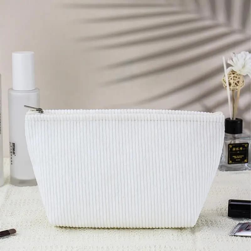 Toiletry Bag for Travel Corduroy Cosmetic Organizer with Sanitary Pad Pouch Cute Design for Women
