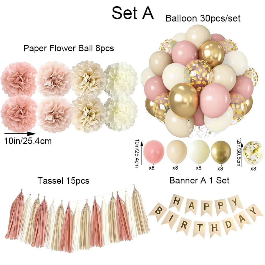 Boho Party Decorations Retro Pink Dusty Rose Blush Nude Tan Ivory Banner Balloons Women, 15th, 21st, 30th Birthday,Neutral Party