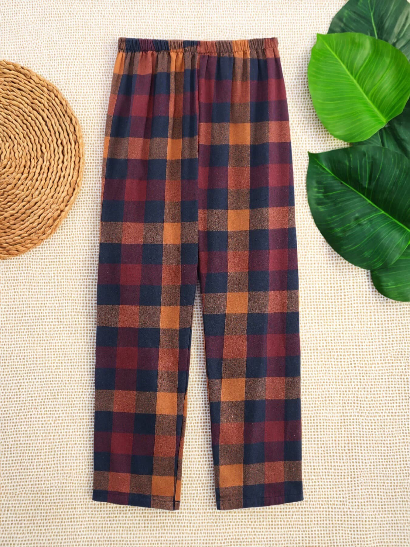 Men's Plaid Elastic Waist Casual Pants