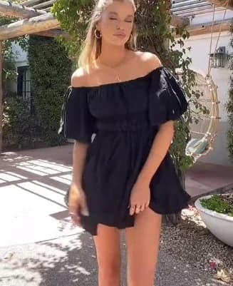 Women's Off-Shoulder Puff Sleeve Summer Tunic Dress