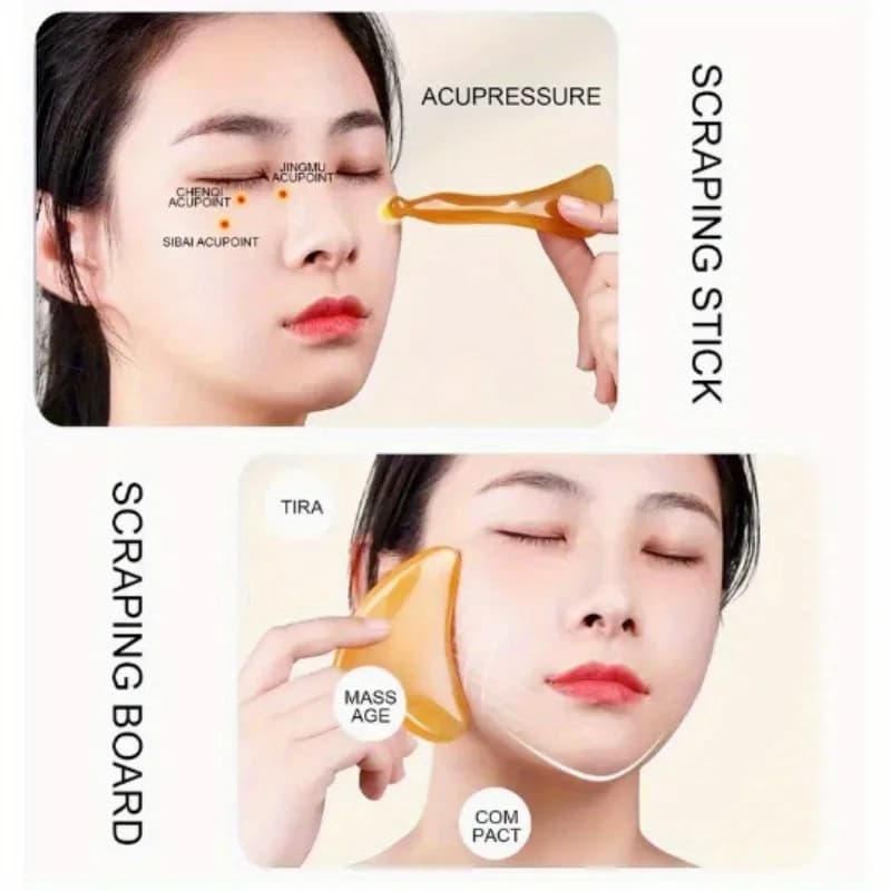 Gua Sha Board and Facial Massage Rod Set